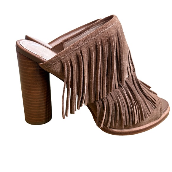 French Connection Brown Fringe Mules - Picture 1 of 6